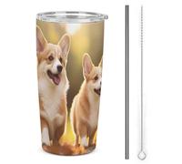 BVKWNTSA Gobelet de voyage isotherme en acier inoxydable avec couvercle et paille - Motif chien Corgi mignon - Réutilisable