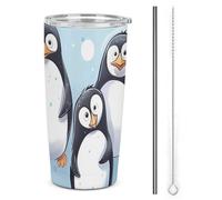 BVKWNTSA Gobelet de voyage isotherme en acier inoxydable avec couvercle et paille - Motif pingouins mignons - Réutilisable