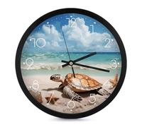 BVKWNTSA Horloge murale ronde en plastique élégante et simple, motif tortue de mer, étoile de mer, affichage précis de l'heure, décoration de chambre