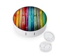 BVKWNTSA L'étui rond portable en bois coloré imprimé pour lentilles de contact est élégant et compact, facile à transporter et protège les lentilles.