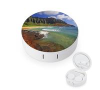 BVKWNTSA L'étui rond portable Kauai Hawaii Seashore imprimé pour lentilles de contact est élégant et compact, facile à transporter et protège les lentilles.
