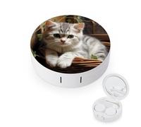 BVKWNTSA L'étui rond portable pour lentilles de contact imprimé chat est élégant et compact, facile à transporter et protège les lentilles.