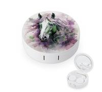 BVKWNTSA L'étui rond portable pour lentilles de contact imprimé cheval vert est élégant et compact, facile à transporter et protège les lentilles.