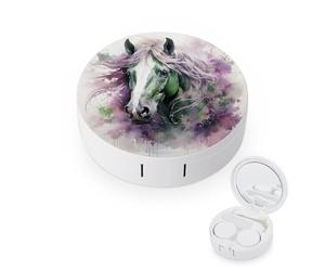 BVKWNTSA L'étui rond portable pour lentilles de contact imprimé cheval vert est élégant et compact, facile à transporter et protège les lentilles.