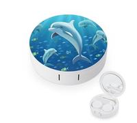 BVKWNTSA L'étui rond portable pour lentilles de contact imprimé dauphin est élégant et compact, facile à transporter et protège les lentilles.