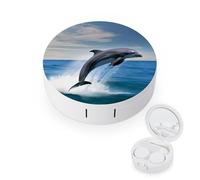 BVKWNTSA L'étui rond portable pour lentilles de contact imprimé dauphins est élégant et compact, facile à transporter et protège les lentilles.