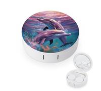 BVKWNTSA L'étui rond portable pour lentilles de contact imprimé dauphins est élégant et compact, facile à transporter et protège les lentilles.