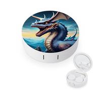 BVKWNTSA L'étui rond portable pour lentilles de contact imprimé dragon rugissant est élégant et compact, facile à transporter et protège les lentilles.