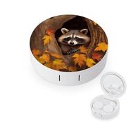 BVKWNTSA L'étui rond portable pour lentilles de contact imprimé raton laveur dans l'arbre d'automne est élégant et compact, facile à transporter et protège les lentilles.
