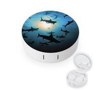 BVKWNTSA L'étui rond portable pour lentilles de contact imprimé requins marteaux est élégant et compact, facile à transporter et protège les lentilles.