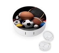 BVKWNTSA L'étui rond portable pour lentilles de contact imprimé sur le thème du sport est élégant et compact, facile à transporter et protège les lentilles.