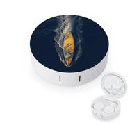 BVKWNTSA L'étui rond portable pour lentilles de contact imprimé sur planche de surf est élégant et compact, facile à transporter et protège les lentilles.