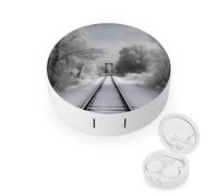 BVKWNTSA L'étui rond portable pour lentilles de contact imprimé train enneigé est élégant et compact, facile à transporter et protège les lentilles.