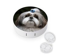 BVKWNTSA L'étui rond portable pour lentilles de contact Shih Tzu imprimé chien est élégant et compact, facile à transporter et protège les lentilles.