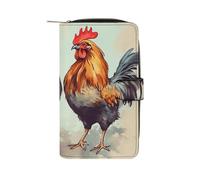 BVKWNTSA Mode Grande Capacité Coq et Poule Imprimé Portefeuille en Cuir Multifonctionnel pour Homme Femme Multi-Card Slot Business Casual Wallet, Coq et poule, 19.7x11x3.5cm