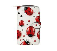BVKWNTSA Mode Grande Capacité Rouge Coccinelle Imprimée Portefeuille en Cuir Multifonctionnel pour Homme Femme Multi-Card Slot Business Casual Wallet, Coccinelle - Rouge, 19.7x11x3.5cm