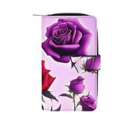 BVKWNTSA Mode Grande Capacité Rouge et Violet Roses Imprimés Portefeuille en Cuir Multifonctionnel pour Homme Femme Multi-Card Slot Business Casual Wallet, Roses rouges et violettes, 19.7x11x3.5cm