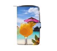 BVKWNTSA Mode Grande Capacité Tropical Plage Boisson Imprimé Portefeuille en Cuir Multifonctionnel pour Homme Femme Multi-Card Slot Business Casual Wallet, Boisson de plage tropicale, 19.7x11x3.5cm