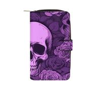 BVKWNTSA Mode Grande Capacité Violet Crânes et Roses Imprimé Portefeuille en Cuir Multifonctionnel pour Homme Femme Multi-Card Slot Business Casual Wallet, Crânes et roses violets, 19.7x11x3.5cm