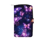BVKWNTSA Mode Grande Capacité Violet Mignon Imprimé Papillon Portefeuille Multifonction en Cuir pour Homme Femme Multi-Card Slot Business Casual Wallet, Imprimé papillon mignon violet., 19.7x11x3.5cm