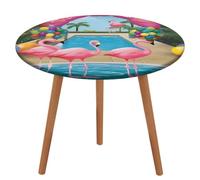BVKWNTSA Nappe ronde élastique flamant rose et piscine 1 nappe imprimée lavable pour table de salle à manger intérieure et extérieure Protecteur de nappe