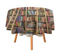 BVKWNTSA Nappe ronde pour tables rondes de 91,4 à 177,8 cm, collection d'étagères amusantes et échelle imprimée, 100 % polyester, résistante aux taches, lavable