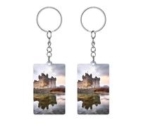 BVKWNTSA Porte-clés en acrylique avec cadre photo, motif château près du lac et pierres, idéal pour la décoration de clés, porte-clés comme cadeau