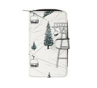 BVKWNTSA Porte-skis tendance grande capacité avec sapin imprimé en cuir pour homme et femme, multi-fentes pour cartes, portefeuille décontracté, Remontée mécanique avec sapin, 19.7x11x3.5cm