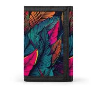 BVKWNTSA Portefeuille à trois volets élégant et durable avec motif de feuilles tropicales colorées, emplacements pour cartes, grande capacité et portable, Motif de feuilles tropicales colorées, Taille