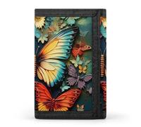 BVKWNTSA Portefeuille à trois volets, élégant et durable, motif papillon brodé, emplacements pour cartes, grande capacité et portable, Peintures de broderie papillon colorées, Taille unique