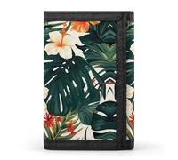 BVKWNTSA Portefeuille élégant et durable à trois volets avec motifs de fleurs hawaïennes et feuilles de palmier, emplacements pour cartes, grande capacité et portable, Fleurs tropicales d'été