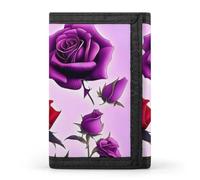 BVKWNTSA Portefeuille élégant et durable à trois volets imprimé roses rouges et violettes, emplacements pour cartes, grande capacité et portable, Roses rouges et violettes, Taille unique