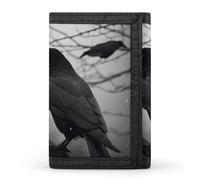 BVKWNTSA Portefeuille élégant et durable imprimé corbeau à trois volets, emplacements pour cartes, grande capacité et portable, Oiseaux corbeaux, Taille unique