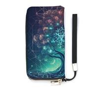 BVKWNTSA Portefeuille en cuir avec motif arbre de vie futuriste de grande capacité avec espace imprimé vertical, design interne multi-compartiments - répond à vos différents besoins de voyage