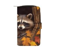 BVKWNTSA Portefeuille multifonction en cuir avec motif raton laveur en automne et trou d'arbre pour homme et femme, multi-fentes pour cartes, Raton laveur dans le trou de l'arbre d'automne