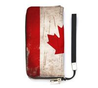 BVKWNTSA Portefeuille rétro en cuir imprimé drapeau du Canada de grande capacité à la mode vertical, design interne multi-compartiments - répond à vos différents besoins de voyage