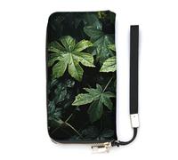 BVKWNTSA Portefeuille tendance en cuir avec imprimé de feuilles vertes de grande capacité, design à compartiments multiples pour répondre à vos différents besoins de voyage