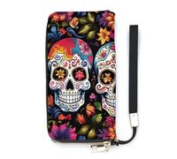 BVKWNTSA Portefeuille tendance en cuir avec imprimé tête de mort et fleurs colorées de grande capacité, design intérieur multi-compartiments - répond à vos différents besoins de voyage