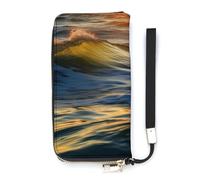 BVKWNTSA Portefeuille tendance en cuir avec imprimé vagues de l'océan et de l'aube, vertical, plusieurs compartiments internes - Répond à vos différents besoins de voyage