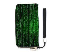 BVKWNTSA Portefeuille tendance en cuir imprimé binaire de grande capacité avec chiffres verts, design à compartiments multiples pour répondre à vos différents besoins de voyage