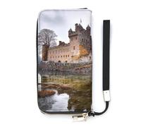 BVKWNTSA Portefeuille tendance en cuir imprimé Castle Near Lake Stones vertical, plusieurs compartiments intérieurs - Répond à vos différents besoins de voyage