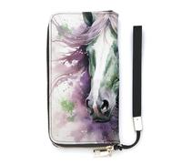 BVKWNTSA Portefeuille tendance en cuir imprimé cheval vert grande capacité vertical, design interne multi-compartiments - répond à vos différents besoins de voyage