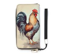 BVKWNTSA Portefeuille tendance en cuir imprimé coq et poule de grande capacité vertical, design interne multi-compartiments - répond à vos différents besoins de voyage