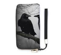 BVKWNTSA Portefeuille tendance en cuir imprimé corbeau avec plusieurs compartiments intérieurs pour répondre à vos différents besoins de voyage