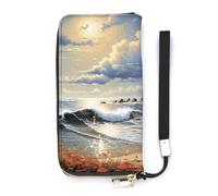 BVKWNTSA Portefeuille tendance en cuir imprimé de grande capacité avec motif phare de mer et plage de sable vertical, design interne multi-compartiments - Répond à vos différents besoins de voyage