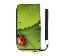 BVKWNTSA Portefeuille tendance en cuir imprimé feuilles et coccinelles verticales, plusieurs compartiments intérieurs - Répond à vos différents besoins de voyage