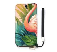 BVKWNTSA Portefeuille tendance en cuir imprimé flamant rose tropical grande capacité vertical, design interne multi-compartiments - Répond à vos différents besoins de voyage