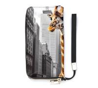 BVKWNTSA Portefeuille tendance en cuir imprimé girafe à New York vertical, plusieurs compartiments intérieurs - Répond à vos différents besoins de voyage