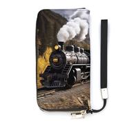 BVKWNTSA Portefeuille tendance en cuir imprimé locomotive à vapeur de grande capacité avec plusieurs compartiments pour répondre à vos différents besoins de voyage