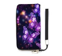 BVKWNTSA Portefeuille tendance en cuir imprimé papillon violet grande capacité avec plusieurs compartiments internes pour répondre à vos différents besoins de voyage